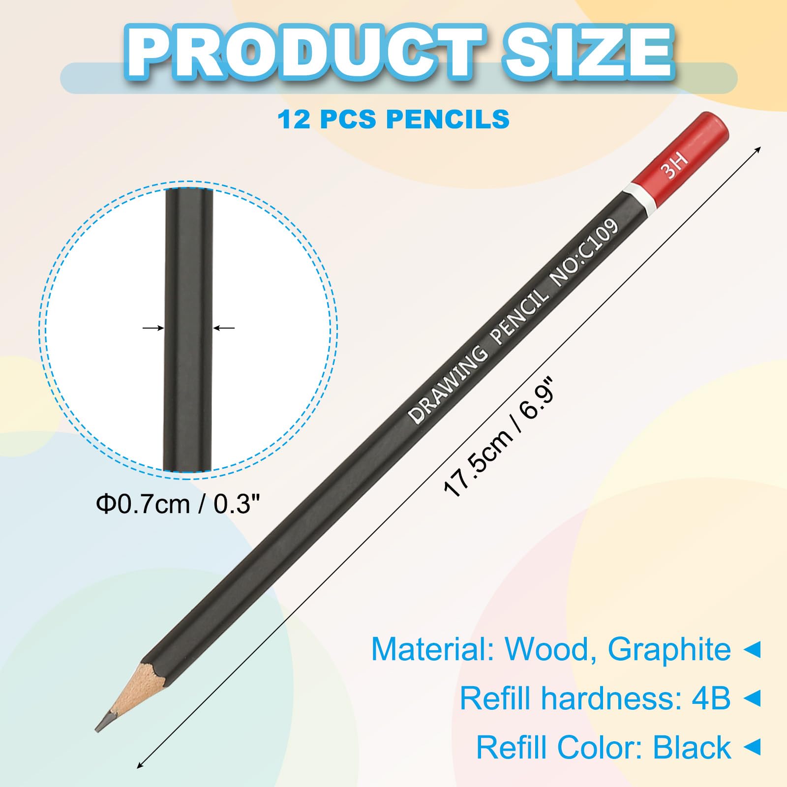 PATIKIL 3H Drawing Pencils for Sketching 12PCS Sketch Pencils for Drawing Art Pencils Graphite Wood Pre-sharpened for Drawing Sketching Artists 3H Pencils Black Red Rod - Image 2