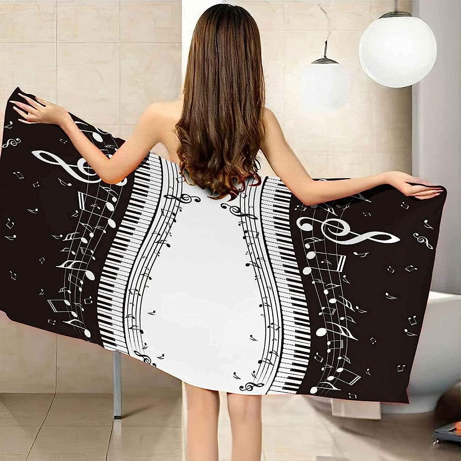 Strandtuch Musikklavier Mit Schwarzen Und Weißen Tasten 3D Badetuch Mikrofaser Campingtuch Schnelltrocknendes Handtuch Sandfrei Ultraweiches Reisehandtuch Tragbar Badetuch Für Reisen Strand Schw -1G7L