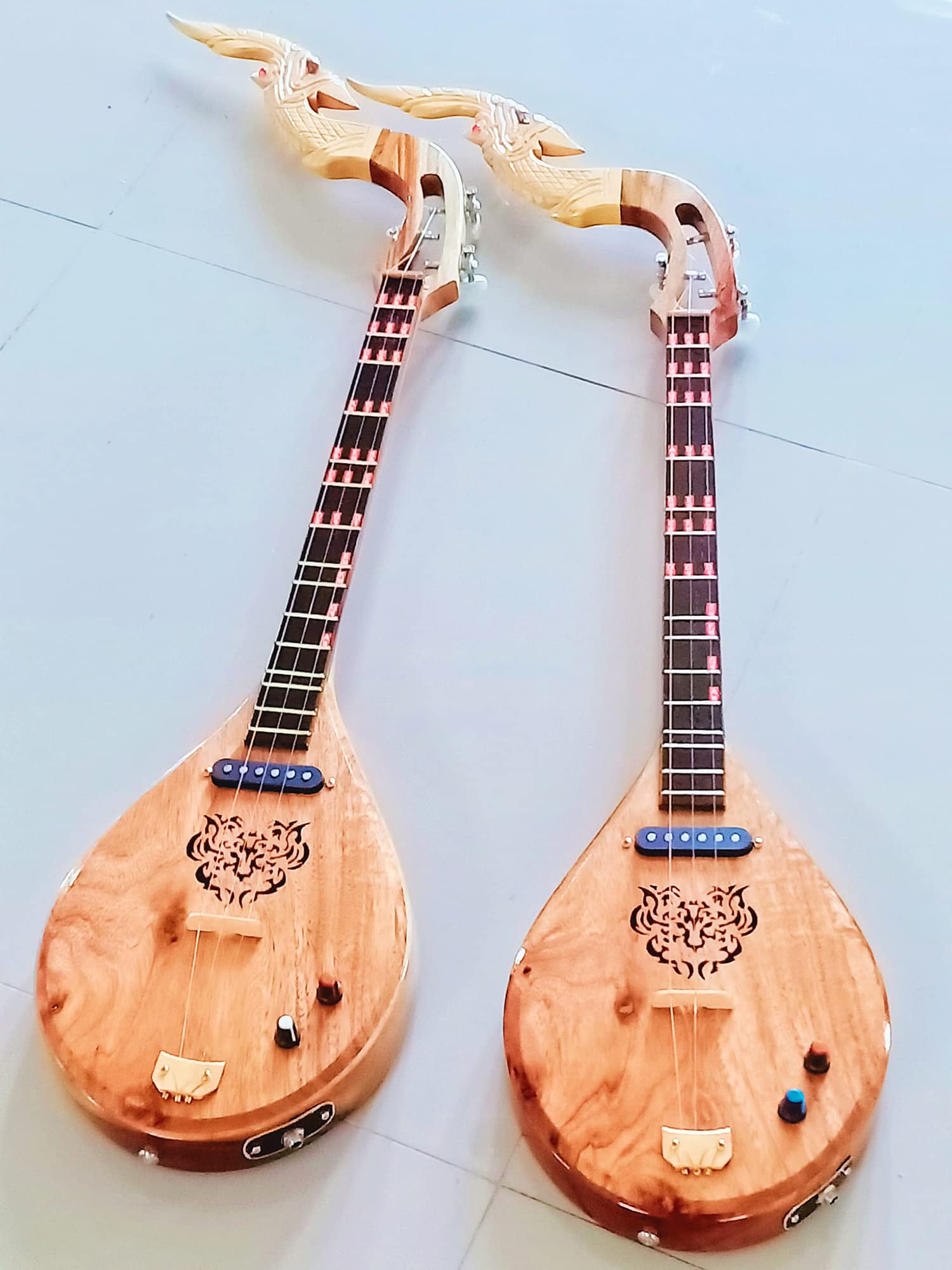Isarn Acoustic Electric Phin 3 Strings, Thai Lao Guitar Musical Instrument, Traditional Thai Classical Musical Pin115