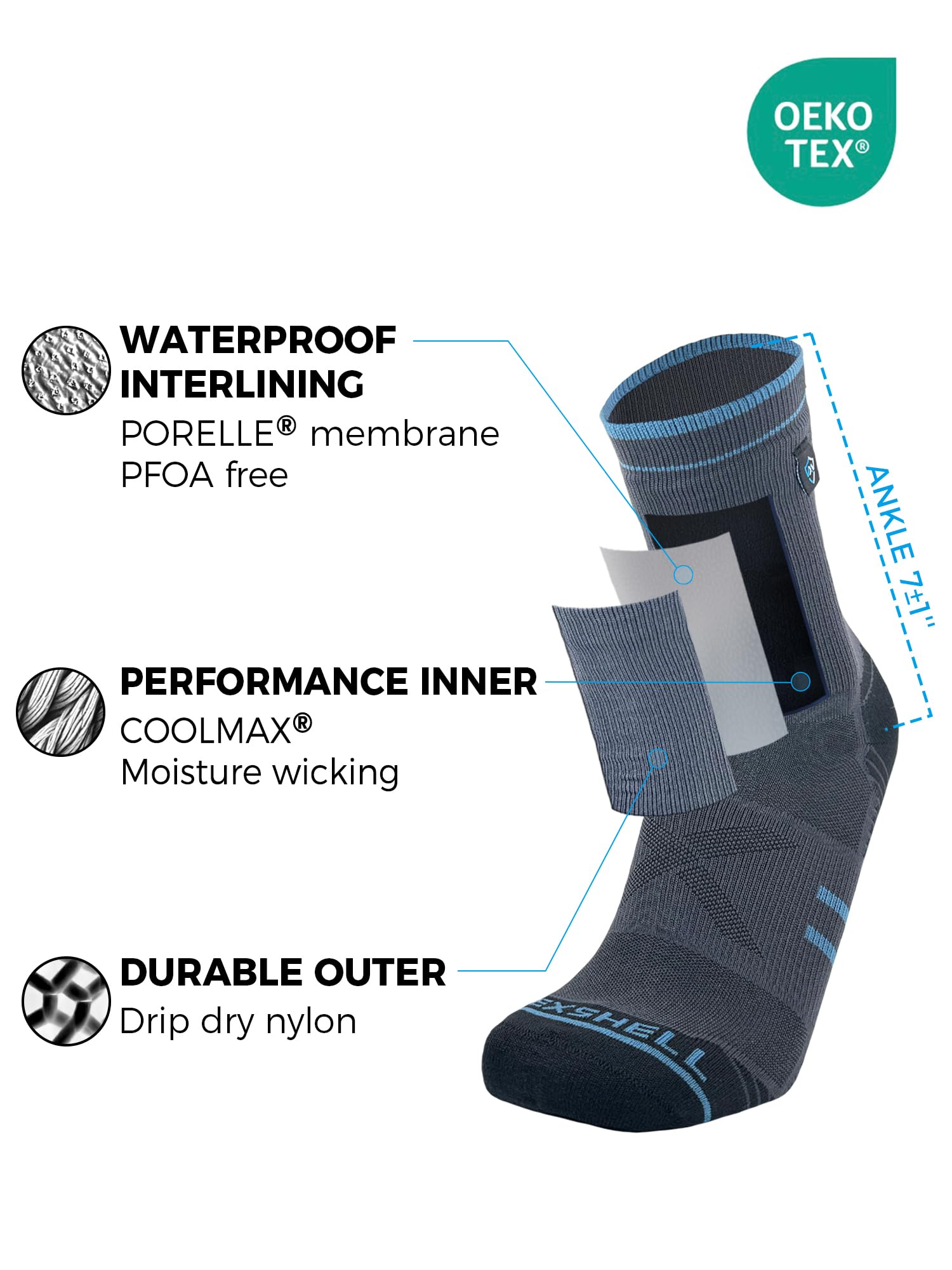 DexShell Calzini da corsa impermeabili – Calzini leggeri da trail running, aderenti a compressione, membrana traspirante per uomo e donna