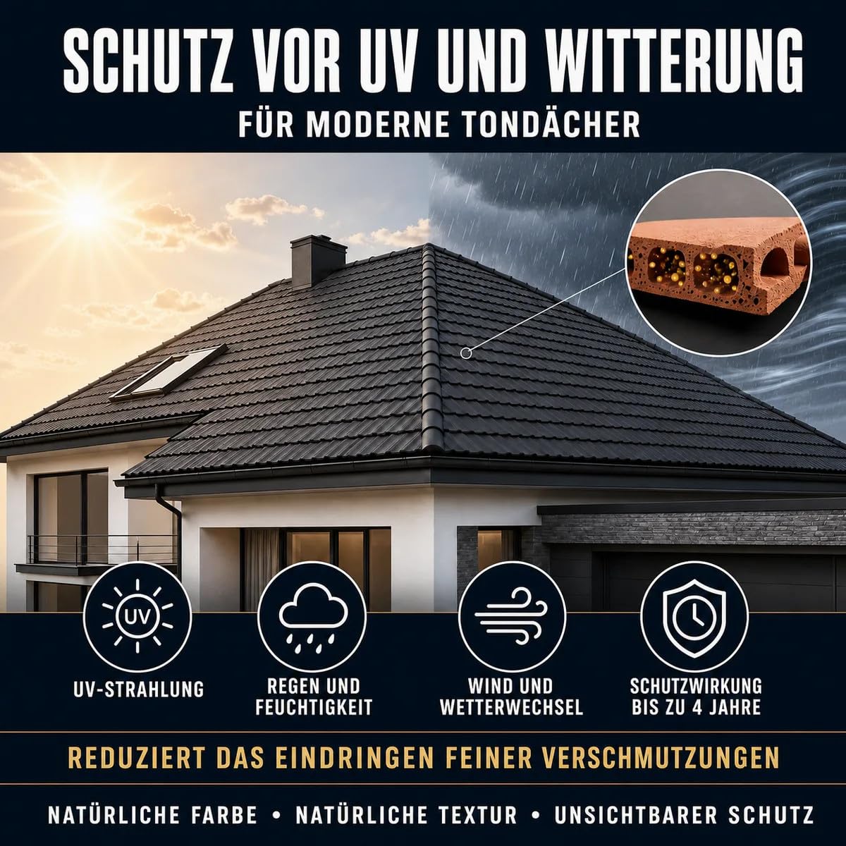 Dachbeschichtung Dachziegel Keramik 10 L – bis zu 400 m², wasser- und schmutzabweisend, Witterungsschutz, farblos