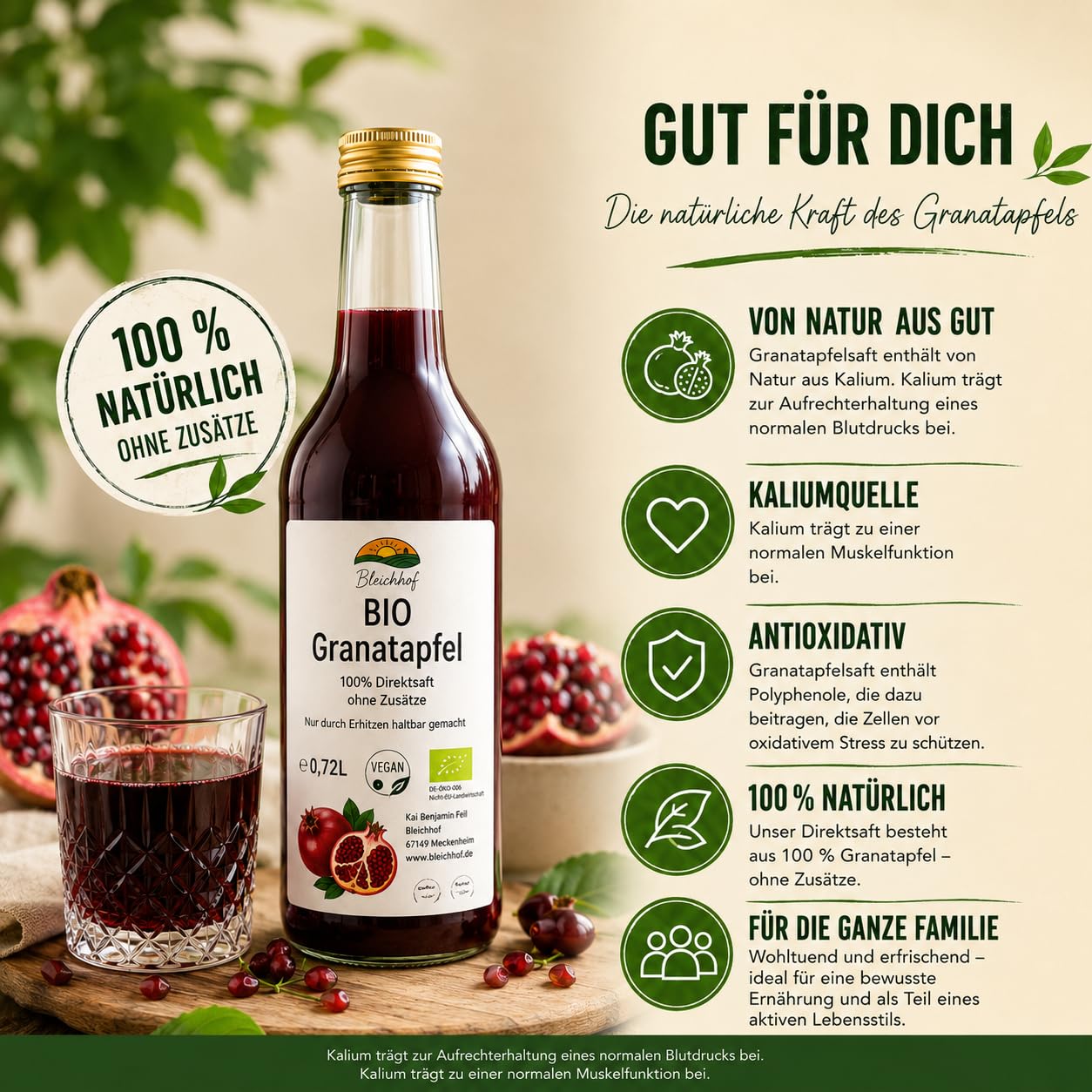 BLEICHHOF® Bio-Granatapfelsaft DE-ÖKO-006 -Direktsaft, vegan (12x0,72l)
