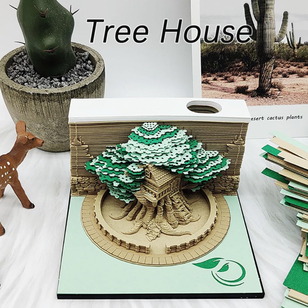 Calendario da tavolo Calendario 3D 2025, Calendario delle sculture di carta della casa sull'albero for ornamenti o regali