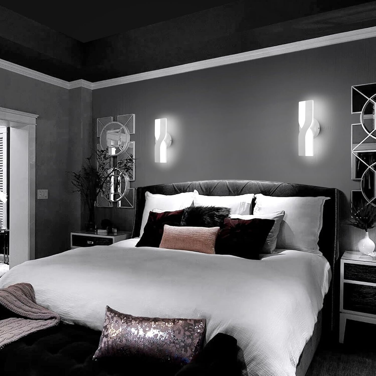 Kawell 12W Minimalist LED Wall Light 1%-100% Dimming Modern Wall Sconce Hardwired Indoor Wall Lamp Square for Bedside Hallway Study Kitchen, White 6000K