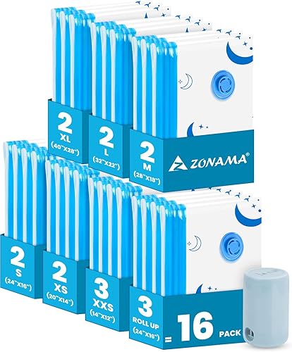 Miniatura 9 de Bolsas de almacenamiento al vacío con bomba eléctrica, paquete de 12 bolsas de ahorro de espacio de tamaño combinado para ropa, colchones, mantas,