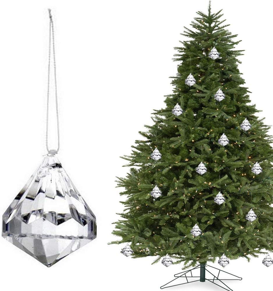 HOHIYA Christmas Tree Ornament Decorations Acrylic Crystal Xmas Ball Bauble Drop Droplet Prism Home Party Birthday Craft (Clear,pack of 24)