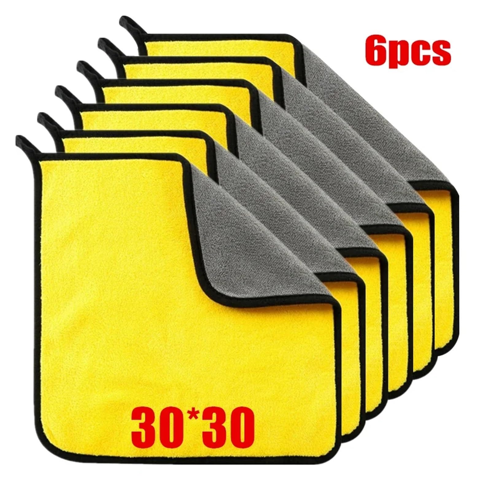 1 2 6pcs Microfiber Cleaning Towel Thicken Soft Drying Cloth Car Body Washing Towels Double Layer Clean Rags — view 2