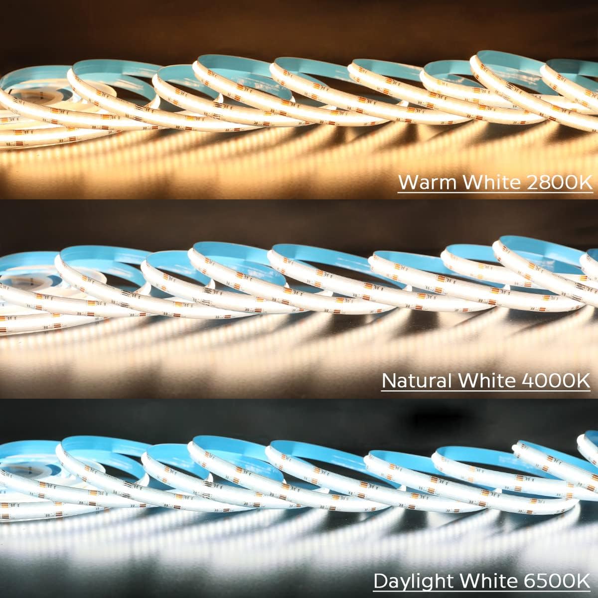 24VDC Color Changing RGBCCT Dotless COB LED Strip Lights, High Density RGBCW 4200 LEDs Warm White to Daylight RGBWW Dimmable LED Light Strips(Non-Waterproof IP20), FCOB-24V-RGBCCT - Image 6