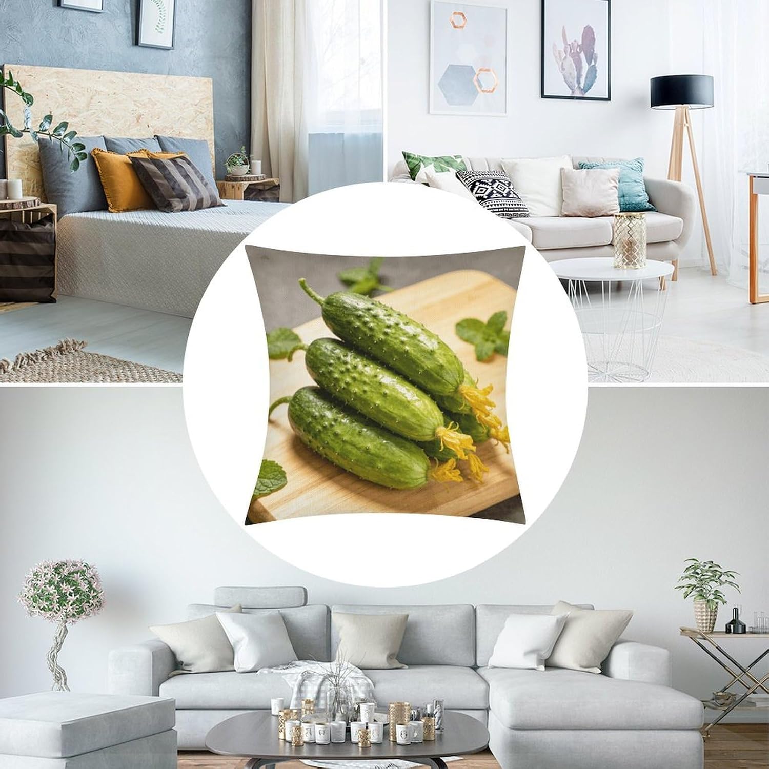 Pickle Cucumbers Pillow Protectors Cute Waterproof Pillow Cover Soft Skin-Friendly Cushion Case Decorative Square Cushion Cover for Couch Sofa Bed Living Room Bedroom