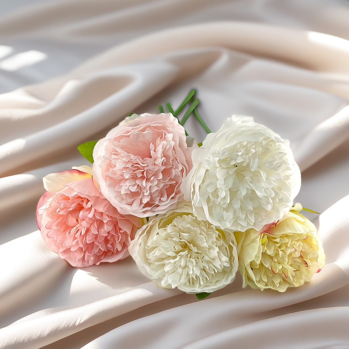 2 Bouquet 10Heads Artificial Fake Peony Flowers Silk Faux Flower for Home Office Party Wedding Decorations - Image 8