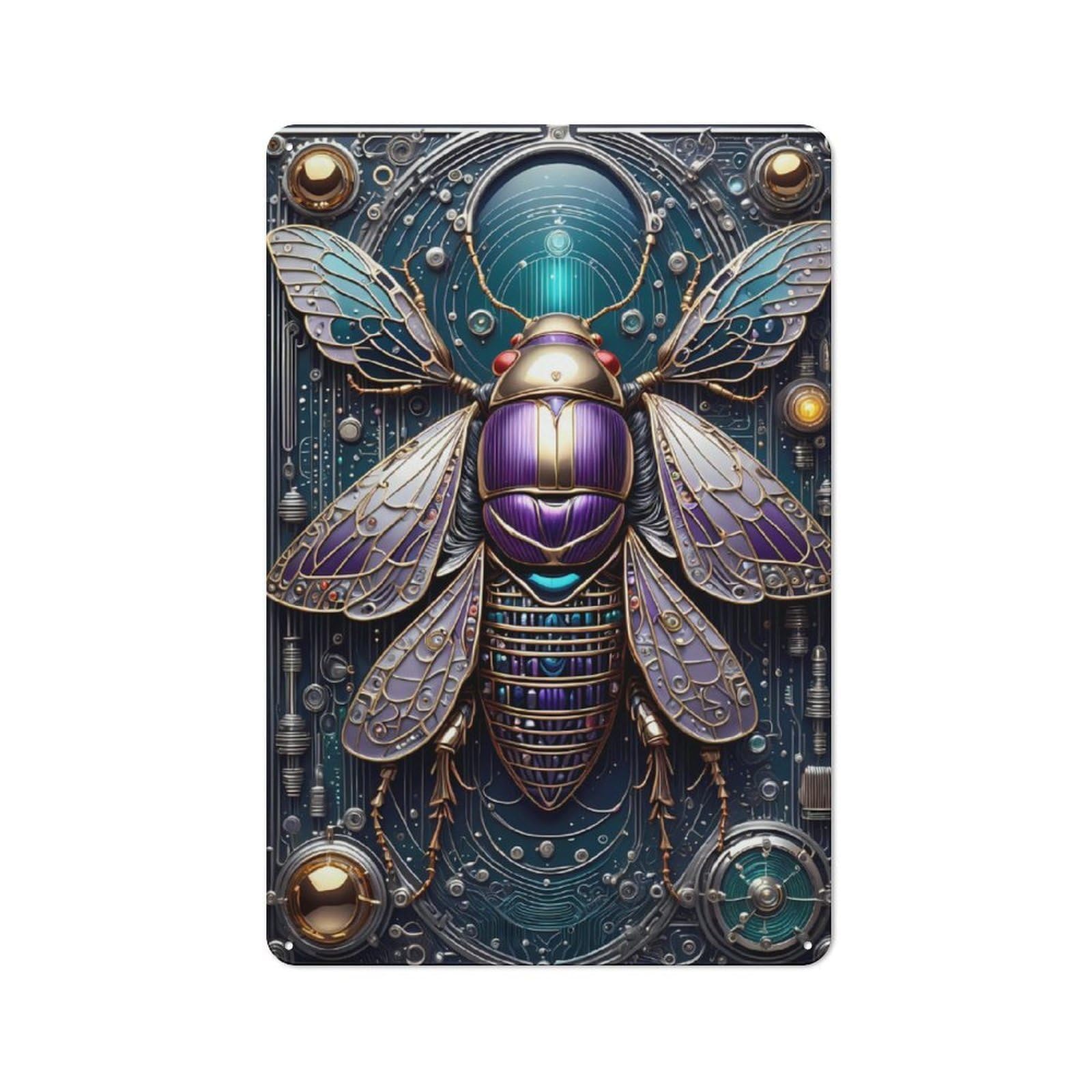 Rustic Ethereal Steampunk Cicada Tin Wall Plaque 30x20cm, Rustic Kitchen Decor for Cottage, Kitchen, Hallway Or Breakfast Nook