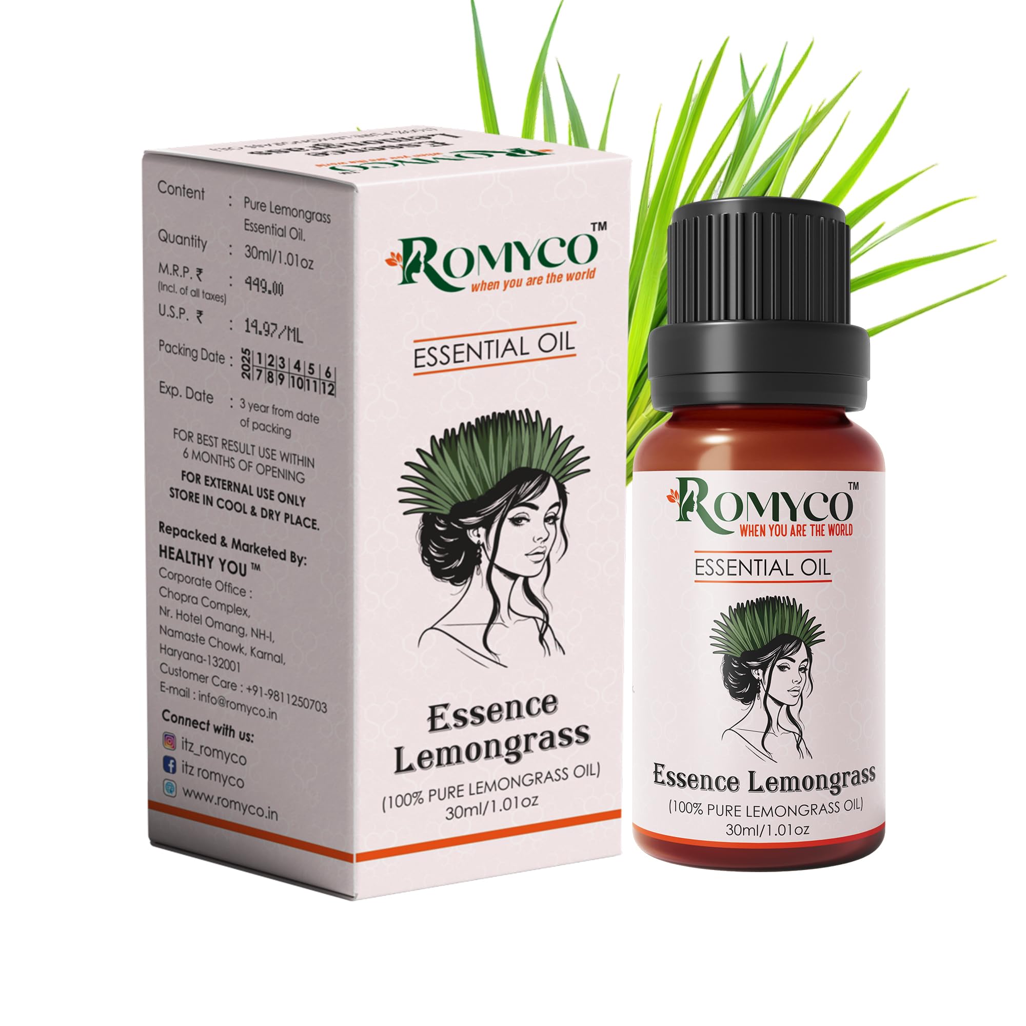 PURE LEMONGRASS Essential Oil 30ml for Hair Fall Control, Strong and Shiny Bouncier Hair | Skin Face Moisturiser | Insect Repellent | Diffuser | Natural, Premium & Undiluted