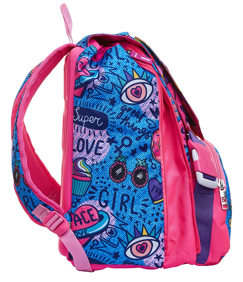 SJ GANG Backpack, Expandable Knapsack, for 1st Grade Kids - Girls&Boys, Large Capacity, For School, Sport & Free Time, with Flip-System Italian Design, pink/pattern