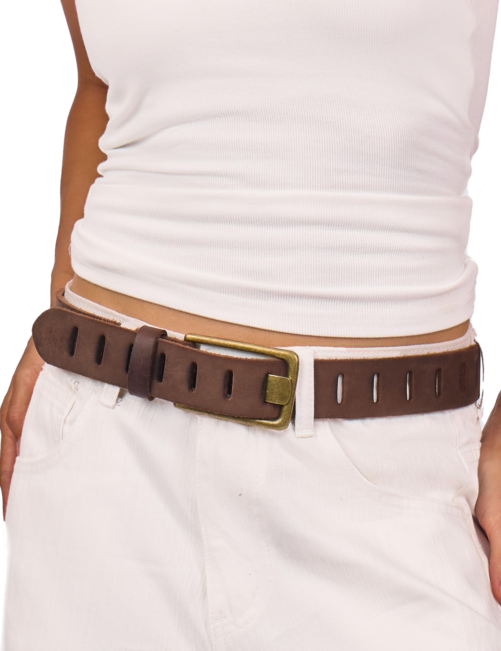 Womens Genuine Leather Belt for Jeans Pants Width 1 57 Western Cowgirl Wide Belts for Ladies with Gift