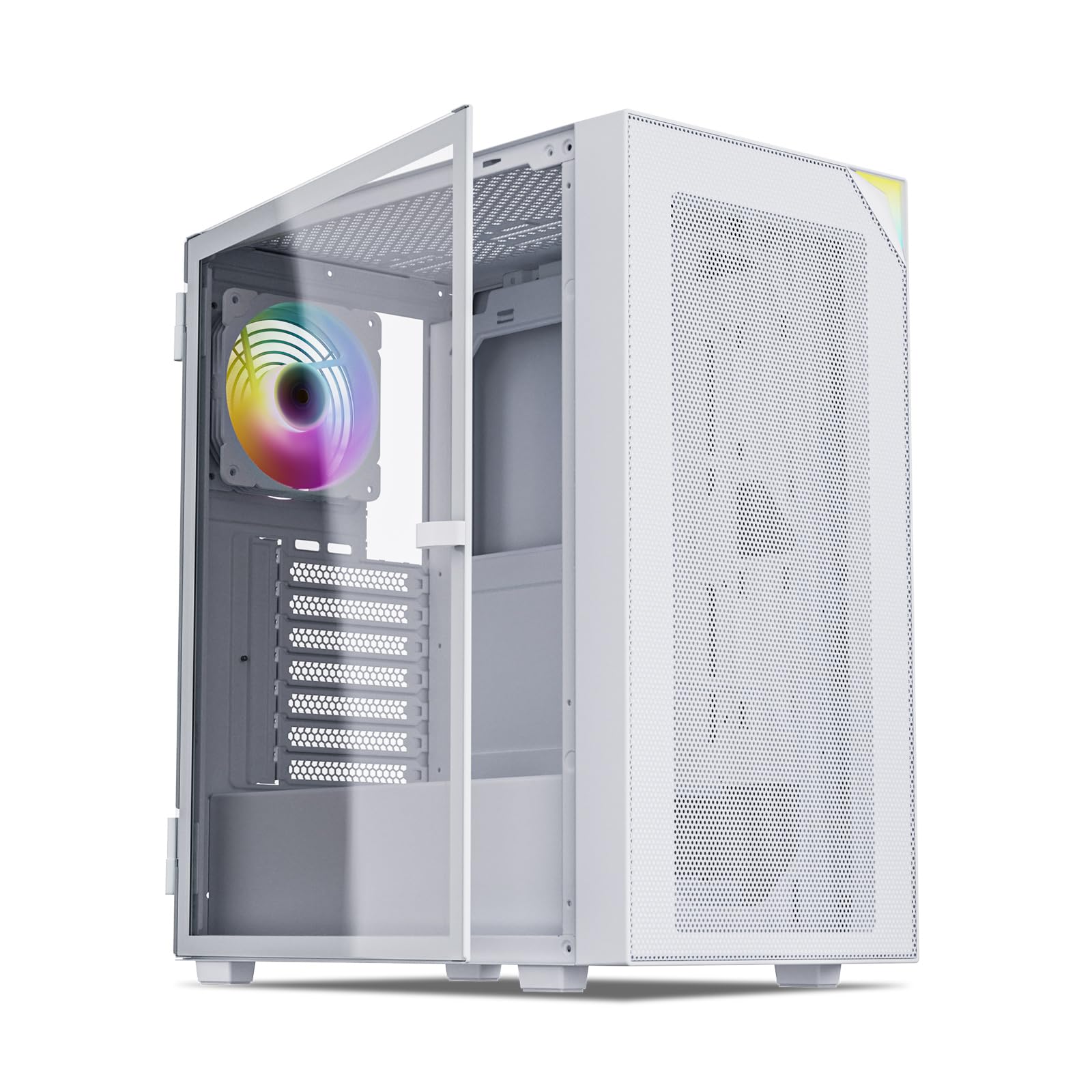 AL800 Mid Tower ATX - Carcasa de computadora para PC, diseño de apertura de puerta, tira LED ajustable, ventilador ARGB y PWM FDB preinstalado en la parte trasera, soporte para GPU serie 50