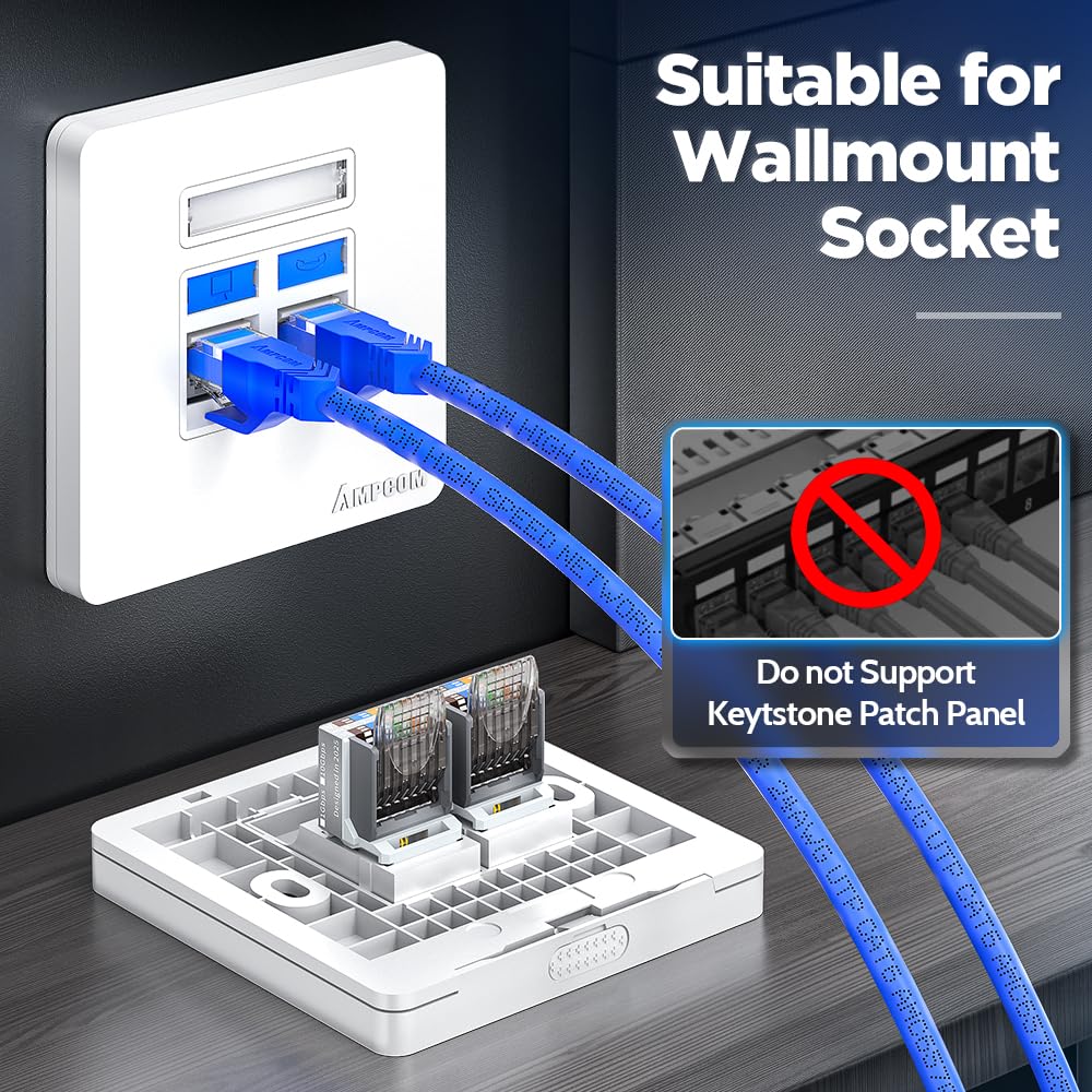 AMPCOM Toolless RJ45 Keystone Jack CAT6 UTP Confezione da 25 pezzi, 90 gradi senza bisogno di perforazione PoE++ (4PPoE) 100W modulare ANSI/TIA certificato RJ45 femmina per Keystone Patch Panel