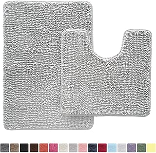 Gorilla Grip Original Shaggy Chenille 2 Piece Bath Rug Set Includes Oval U-Shape Contoured Mat for Toilet and 30x20 Carpet Rugs, Machine Wash Dry, Plush Mats for Tub, Shower and Bathroom, Light Gray - coolthings.us