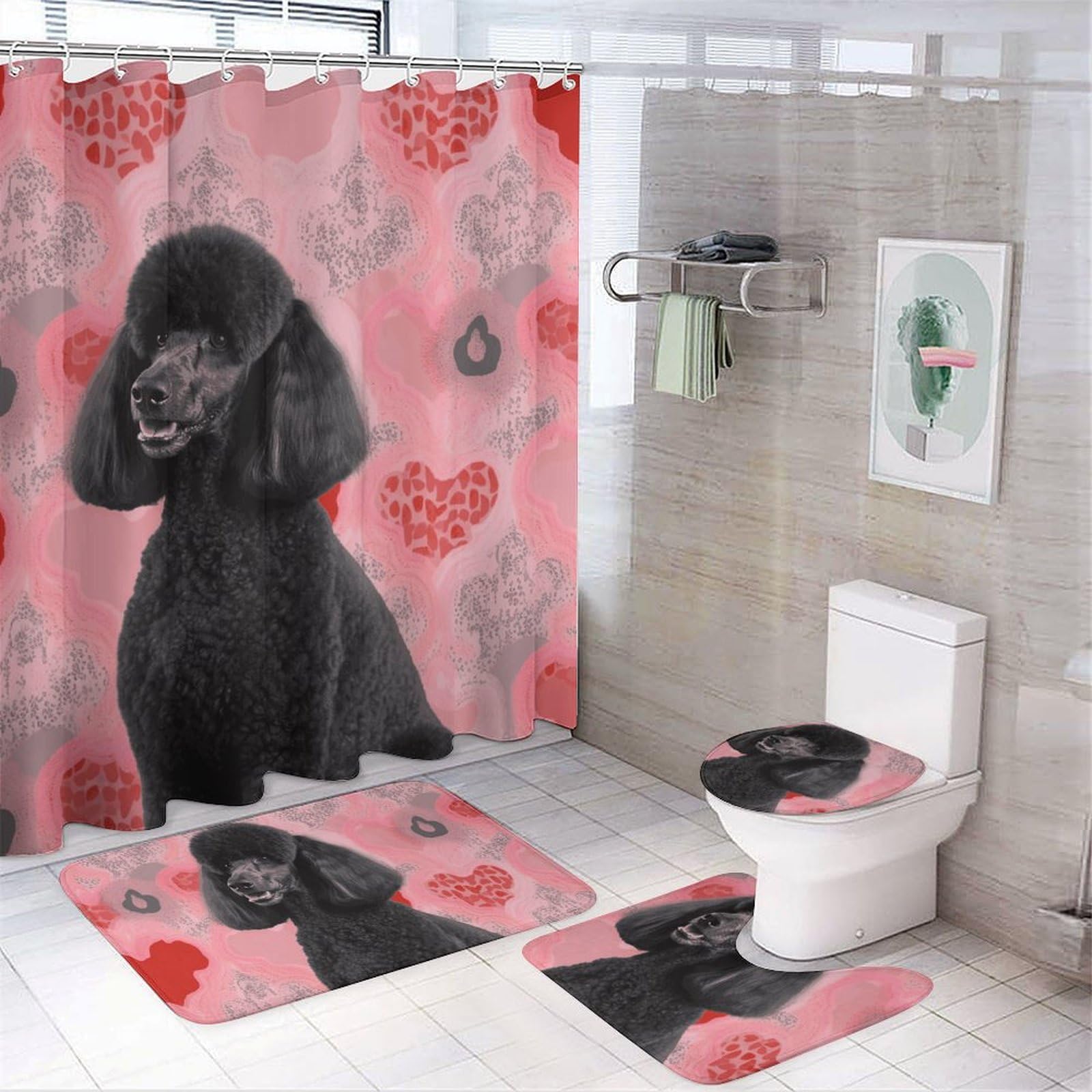 Rideaux de douche caniches roses imperméables pour stopper l'eau et éviter les glissades