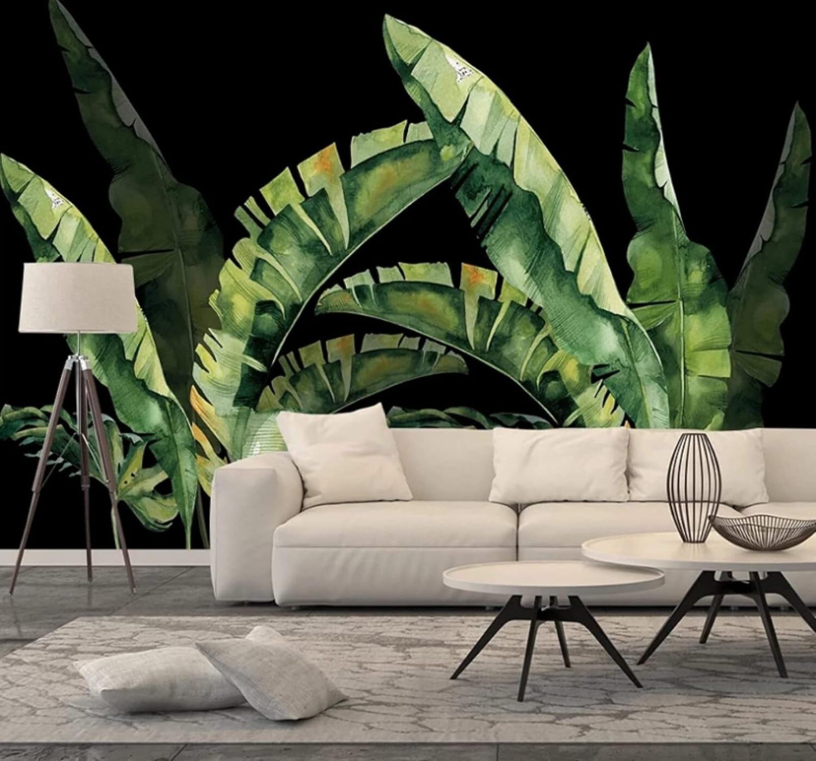 XLMING Fresh Plants Green Leaves Black Background 3D Wallpaper Luxury Home Dining Decor Paste Sofa Living Room The Wall for Bedroom Mural-400cm×280cm