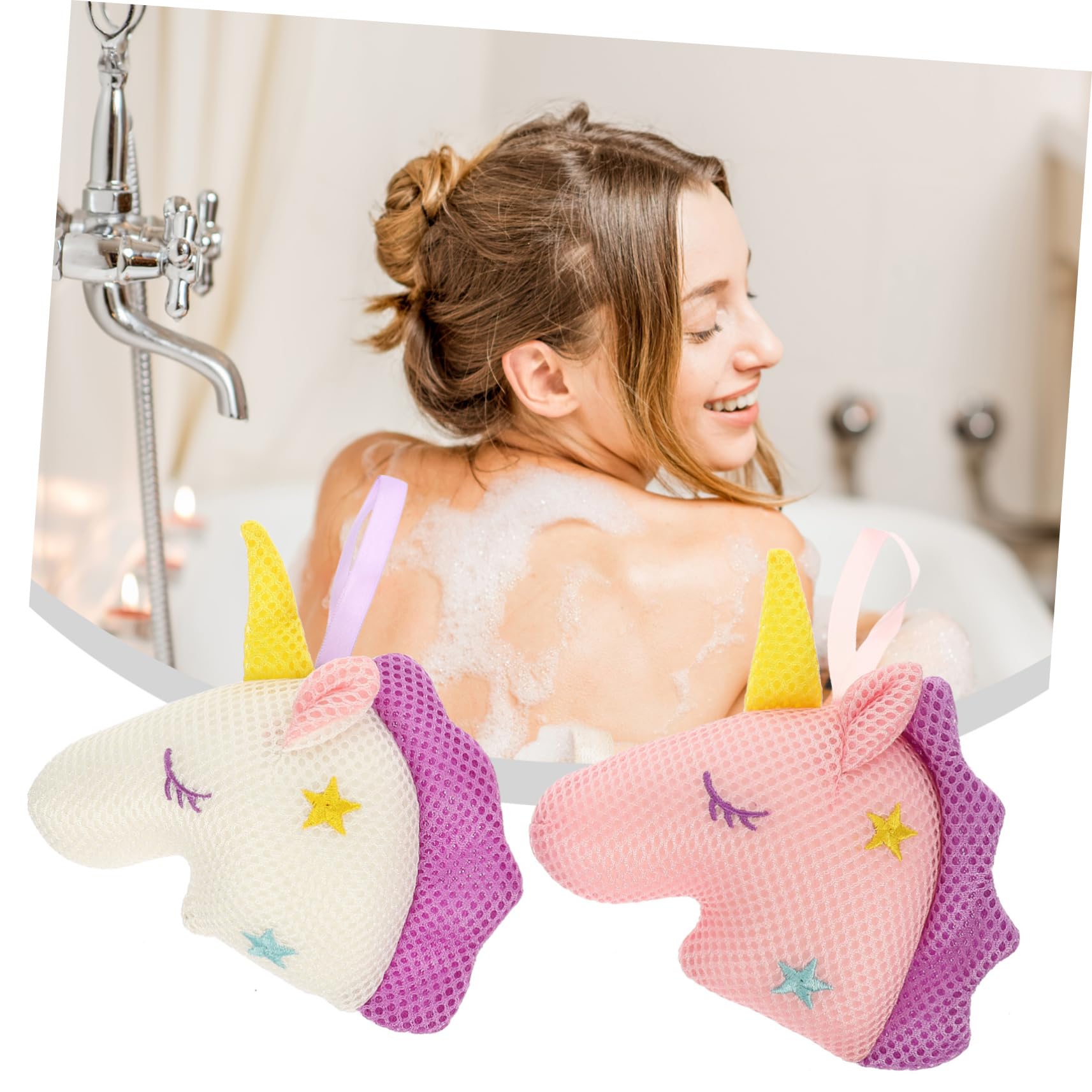 Healeved 4piezas Esponjas De De Unicornio Esponjas Exfoliantes De Malla y Rosa Para Baño y Efectiva Para Adultos y Diseño Divertido Para Experiencia De Alegre