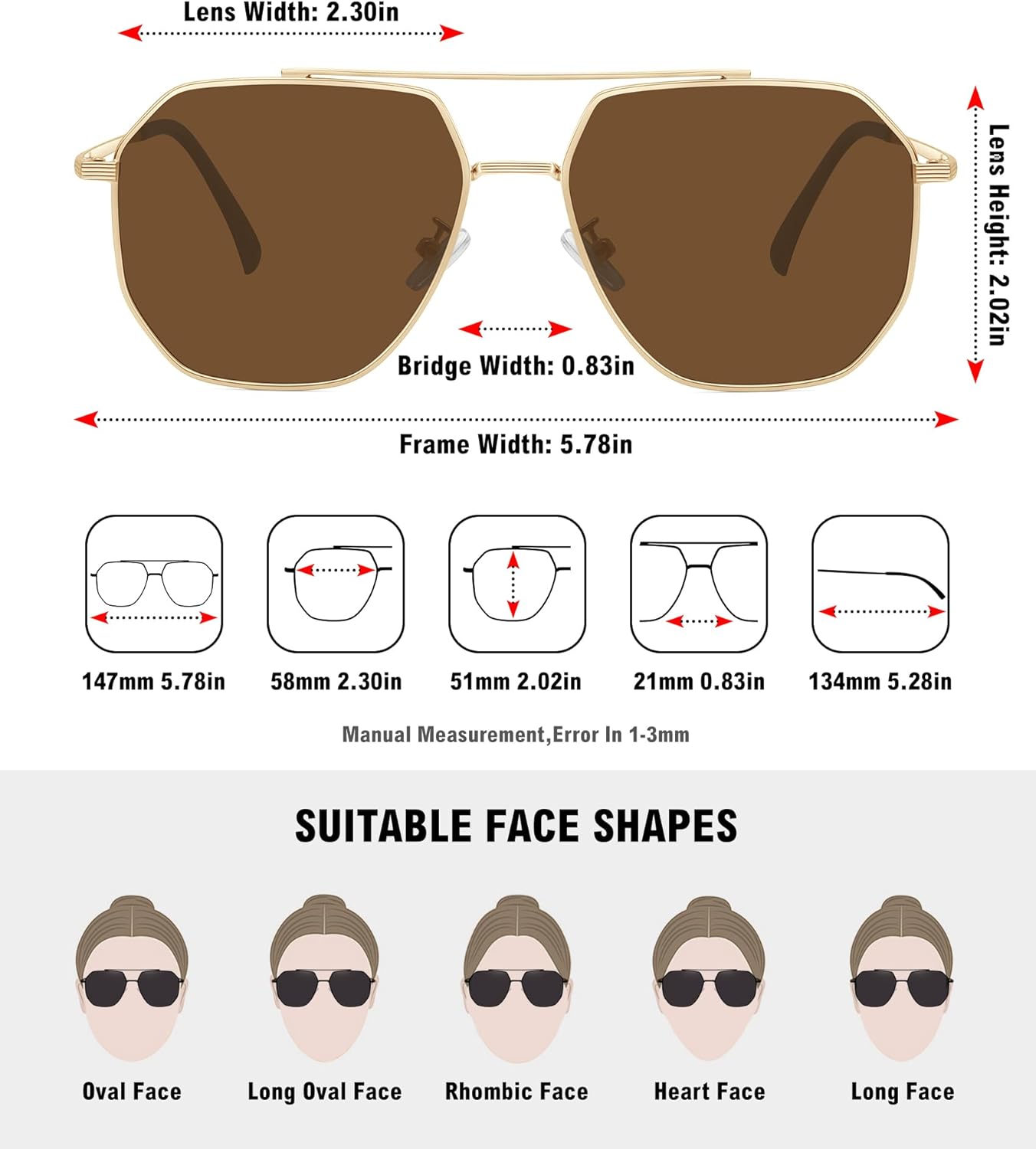 MEETSUN Retro Oversized Aviator Sunglasses for Women Men Polarized Large Vintage Classic Square Metal Aviators Shades - Image 5