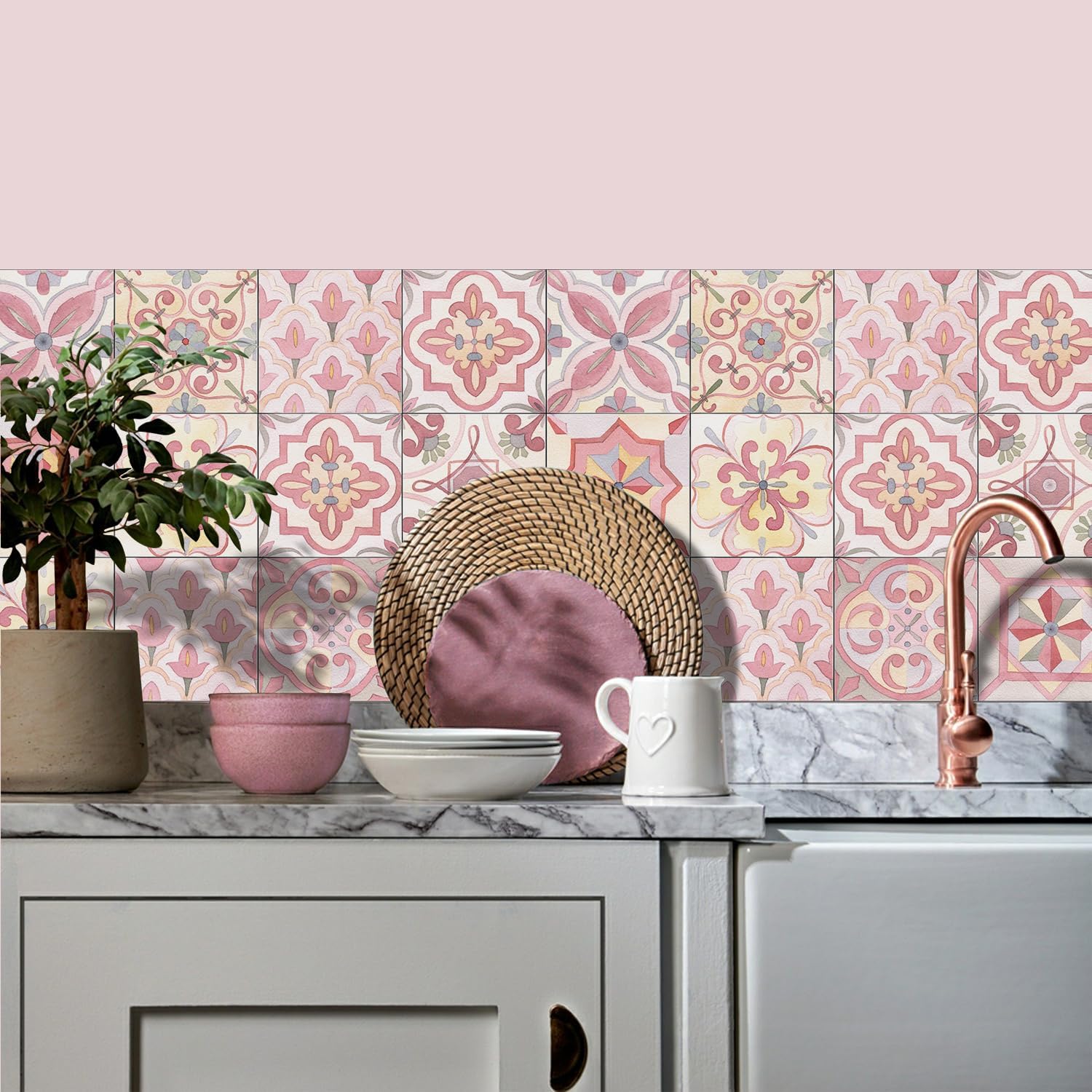 Alwayspon 12 Sheet 6x6inch Pink 3D Foaming Board Vinyl Backsplash Marble Tiles, Self-Adhesive Peel and Stick Wall Tile Stickers Stick on Subway Tiles for Kitchen Bathroom Wall
