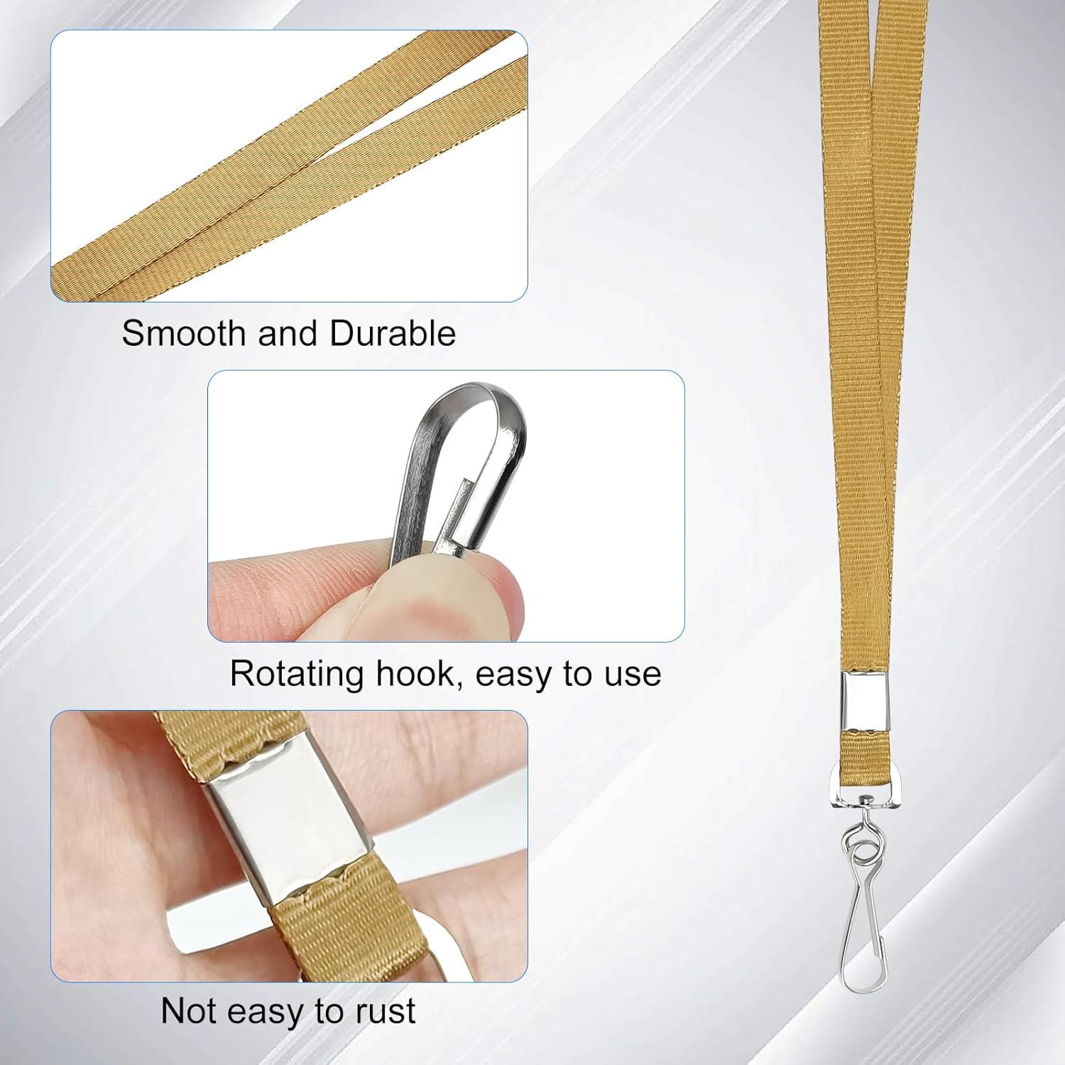 Korty Bulk Lanyards Lanyards for ID Badges,Lanyards with Swivel Hook Clips for Name Tag Lanyard ID Holder (Gold, 100 packs)