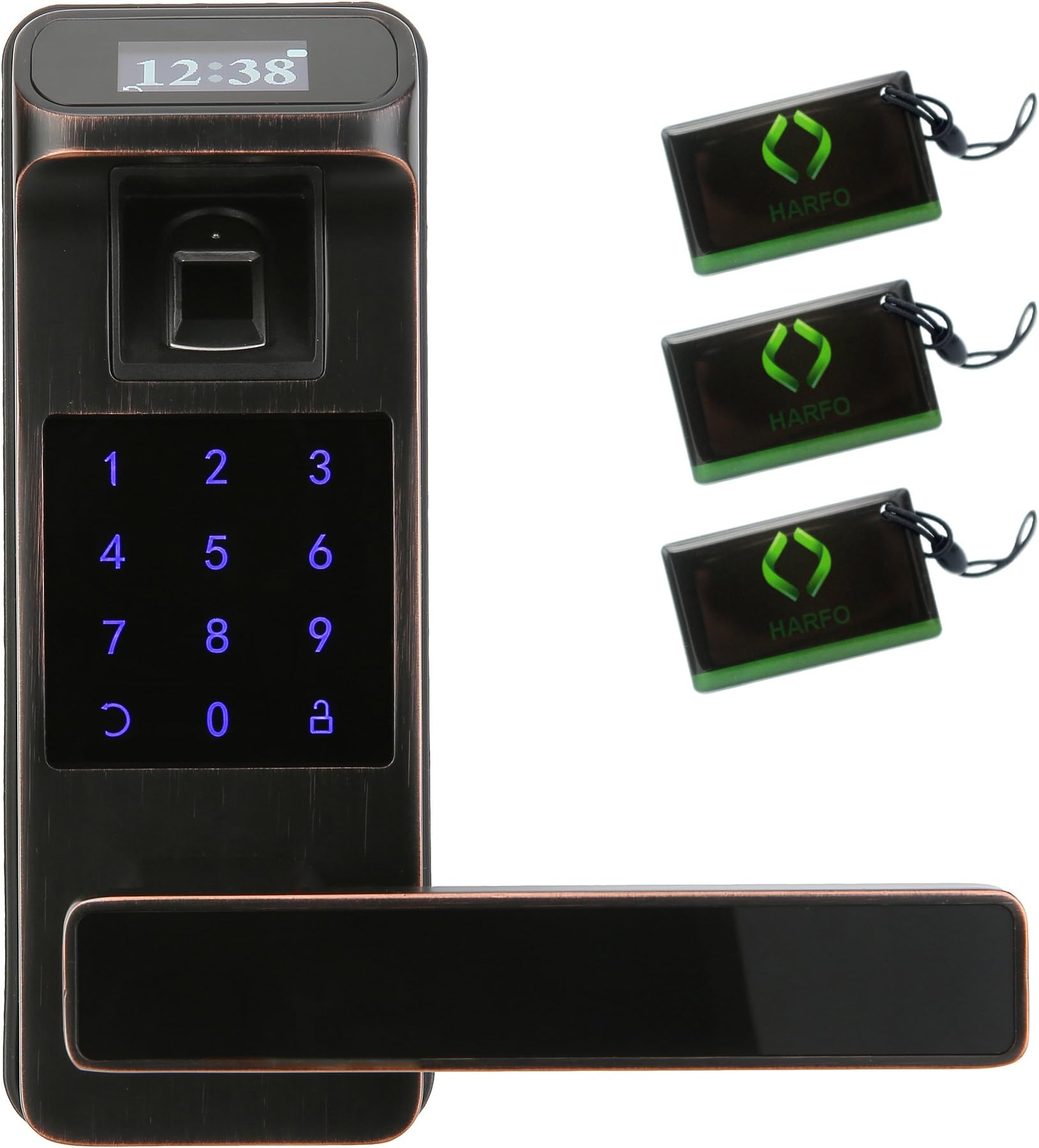 HARFO HL91 Fingerprint Touchscreen Keyless Door Lock with OLED Display, Perfect for Office & Home (Aged Bronze)