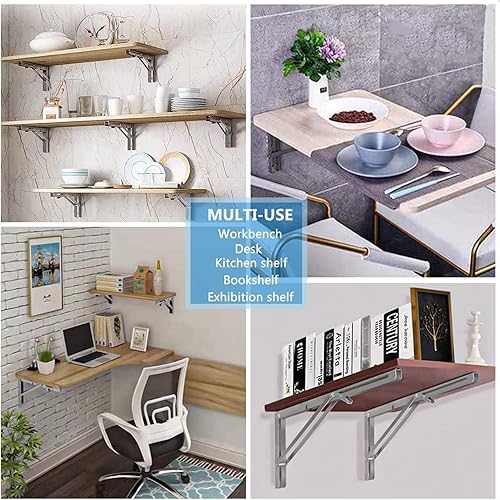 Miniatura 8 de 4 soportes plegables para estantes de 14 pulgadas, soportes de estante de carga máxima, 220 libras, plegables, de acero inoxidable, resistentes,