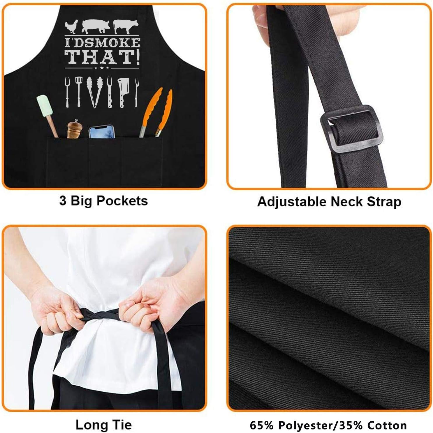 Funny Apron for Dad – I’D Smoke That – Father’s Day BBQ Gift for Men – One Size Fits Most – Black Cooking Apron with 3 Pockets for Husband, Boyfriend - Image 5