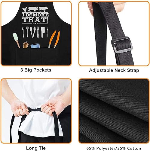 Miniatura 5 de Delantal divertido para papá I'D Smoke That Regalo de barbacoa para el día del padre para hombres Talla única Delantal de cocina negro con 3