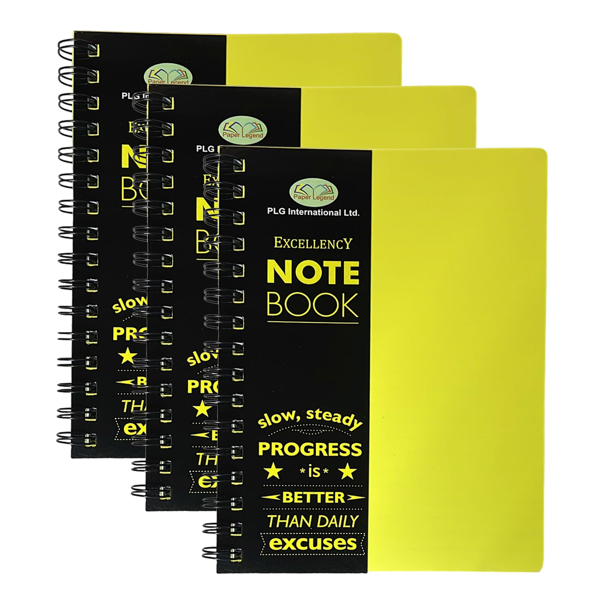 Eason Bros - 3 Pack Lined Hardcover Notebooks - Yellow A4 College Ruled Wirebound Writing Pads 140 Pages, 68GSM Thick Paper Journals Spiral Books for School Office, Study & Note Taking