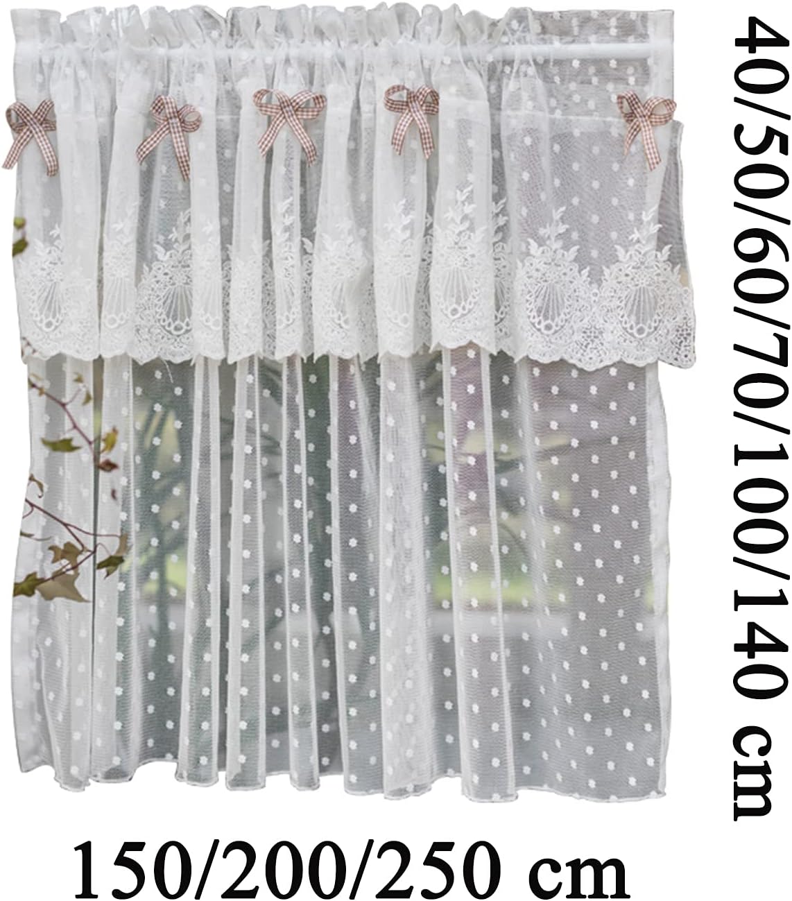 Short Tier Curtains,Kitchen Curtain Country Style,Voile Bistro Curtain with Hollow Embroidery,Café Curtains Modern Kitchen Living Room Bedroom Bathroom,Translucent Curtain Valance for Small Windows