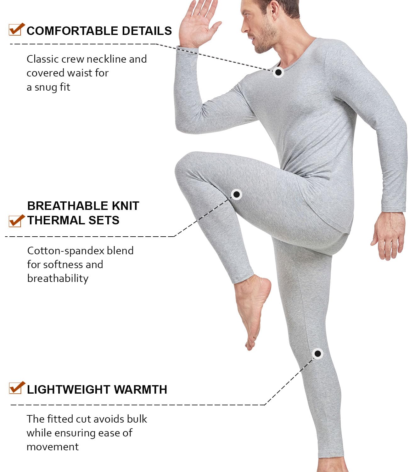 wirarpa Ensemble de sous-vêtements Thermiques Homme Légers Haut & Bas Maillot de Corps Longues et Pantalon
