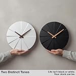 Driini Staircase Modern Wall Clock - Unique Frameless Concrete Design - Contemporary, Minimalist Decor; No Numbers - Silent Battery Operated Clocks with Decorative Wooden Hands (Black + Oak, 10.5″)