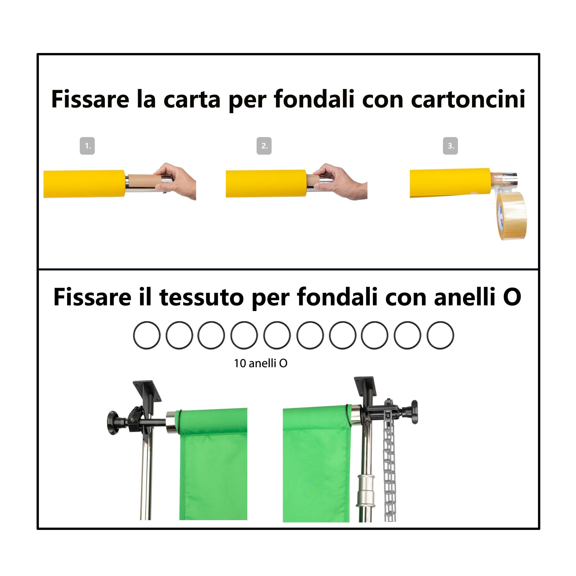Sistema di supporto per sfondo fotografico, 3 rulli con catene, 3 metri in acciaio inox, traverse da parete/celing/luce da parete, supporto per sfondo, supporto per sfondo
