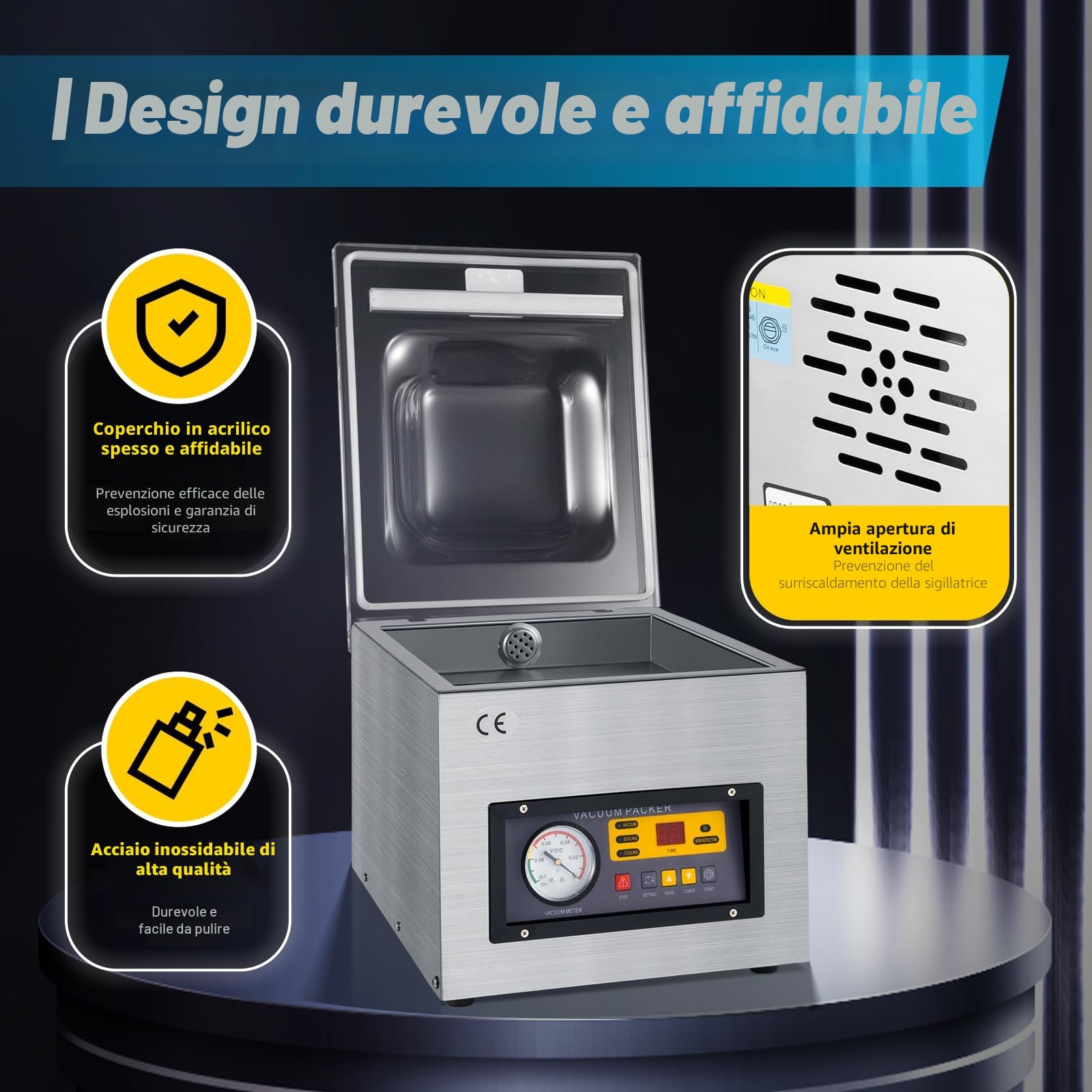 Sigillatrice Sottovuoto DZ-260C per Alimenti - Industriale da 120W, da Tavolo 26cm, Macchina Sottovuoto