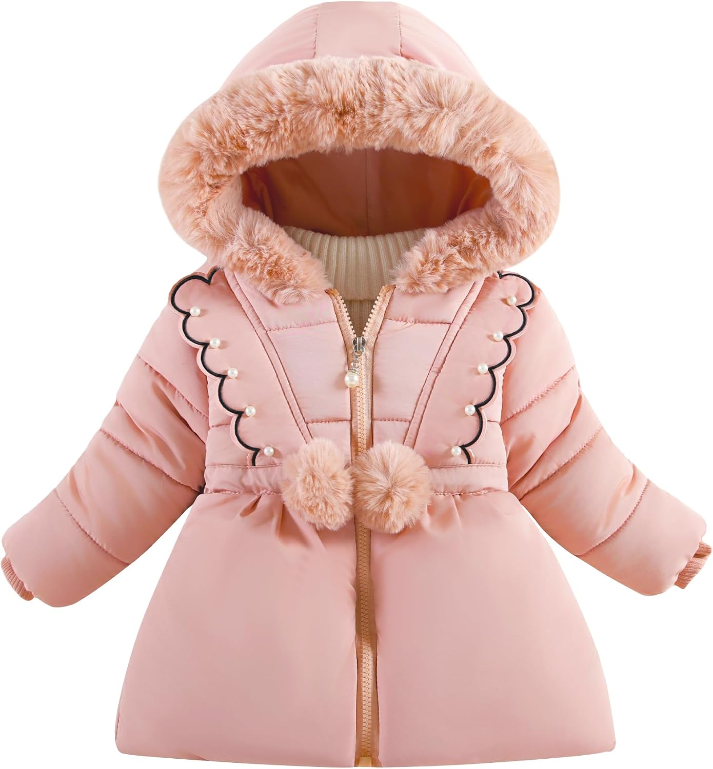 Happy Cherry Toddler Girls Winter Jacket Coats - Kids Cute Lace Fleece Warm Puffy Hooded Outwear Heavy Parka 1-4 Years