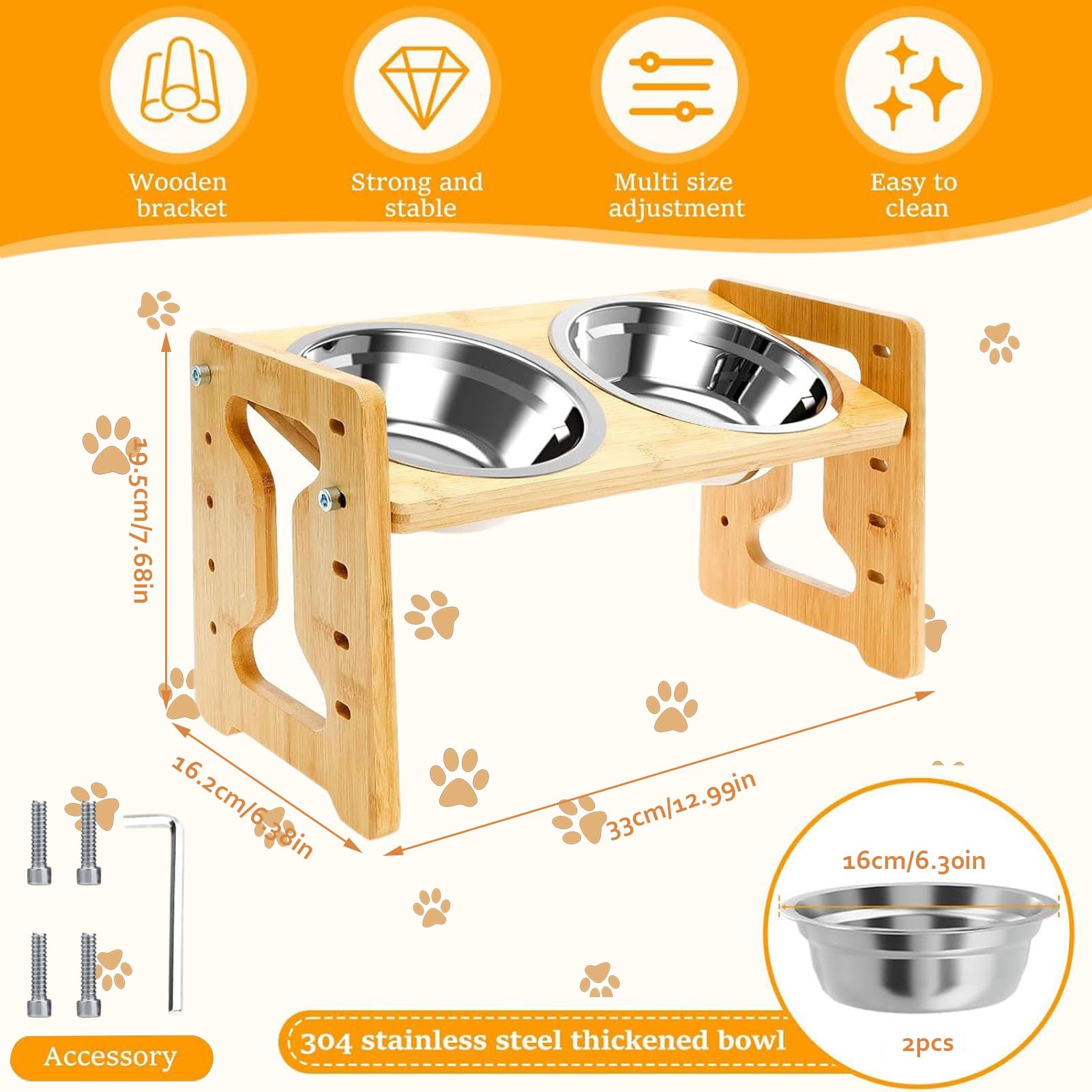 Gamelle surélevée pour chien, hauteur réglable, en acier inoxydable, double mangeoire inclinée en bois, alimentation lente, base antidérapante ergonomique pour chiot pour manger et boire
