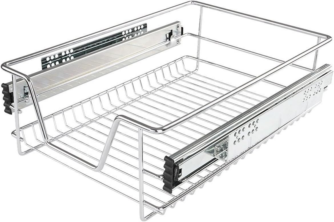Heavy Duty Kitchen Pull Out Wire Basket Base Unit Storage in Various Sizes (400mm (Actual Width = 314mm))