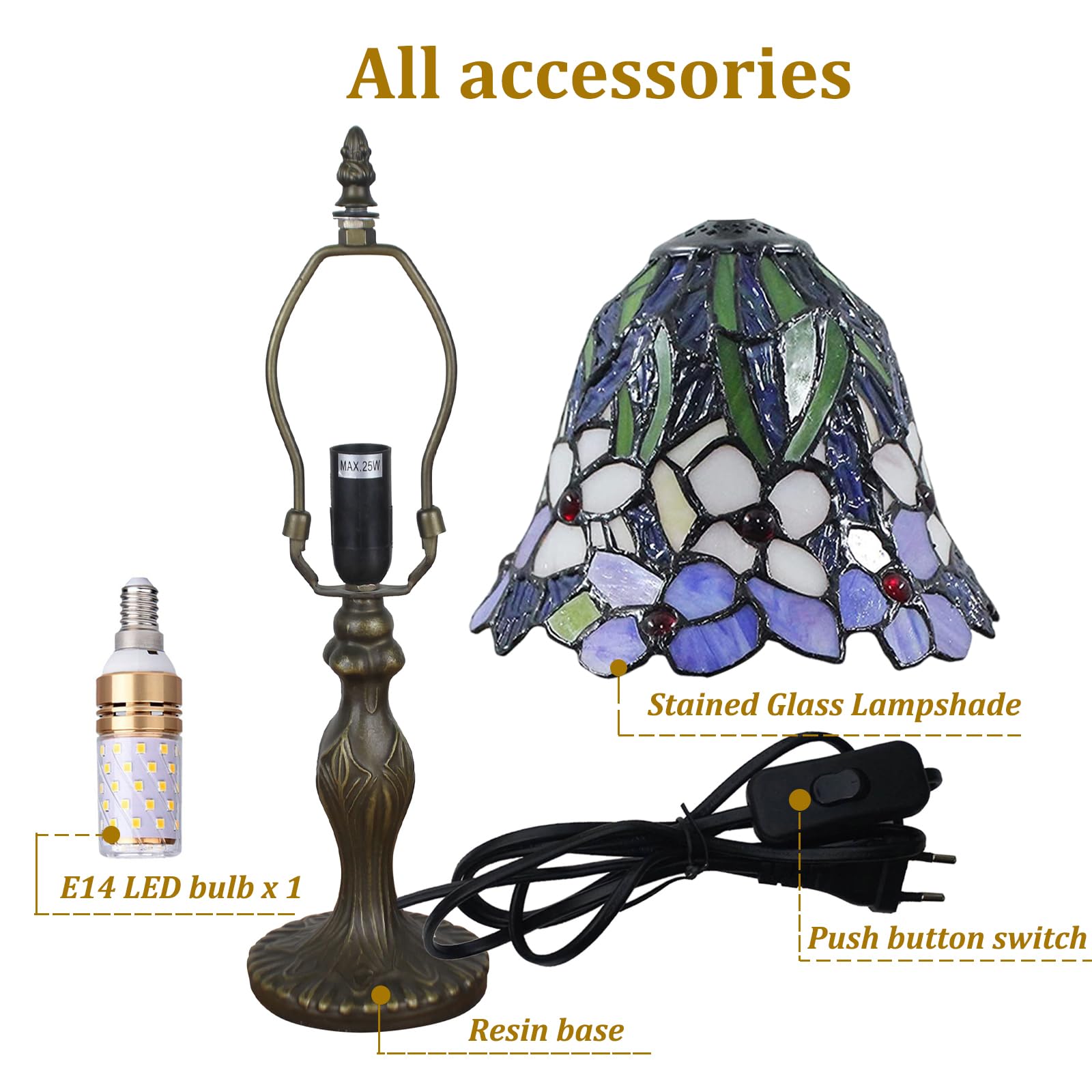 Tiffany Style 7 Zoll Tischlampe Buntglas Lampenschirme Kleiner Nachtlampe Antike Schreibtisch Licht Wohnzimmer Schlafzimmer Büro Vintage Art Deco Viktorianisch