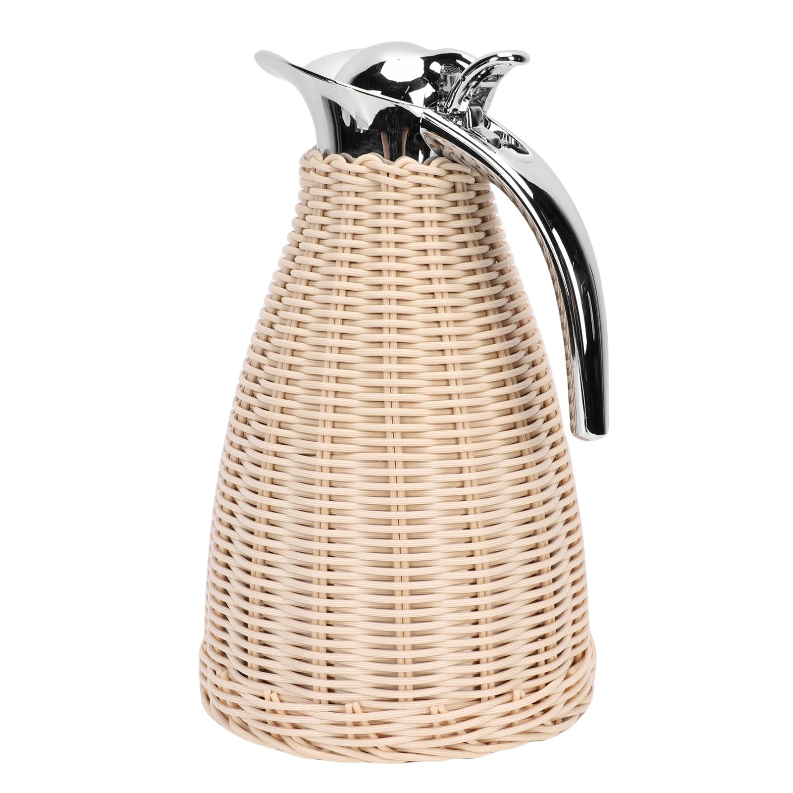 Ausla Carafe à café Thermique en Acier Inoxydable, Corps en Rotin tissé à la Main, Pichet Isotherme de 1,5 L pour Boissons Chaudes et Froides (Beige)