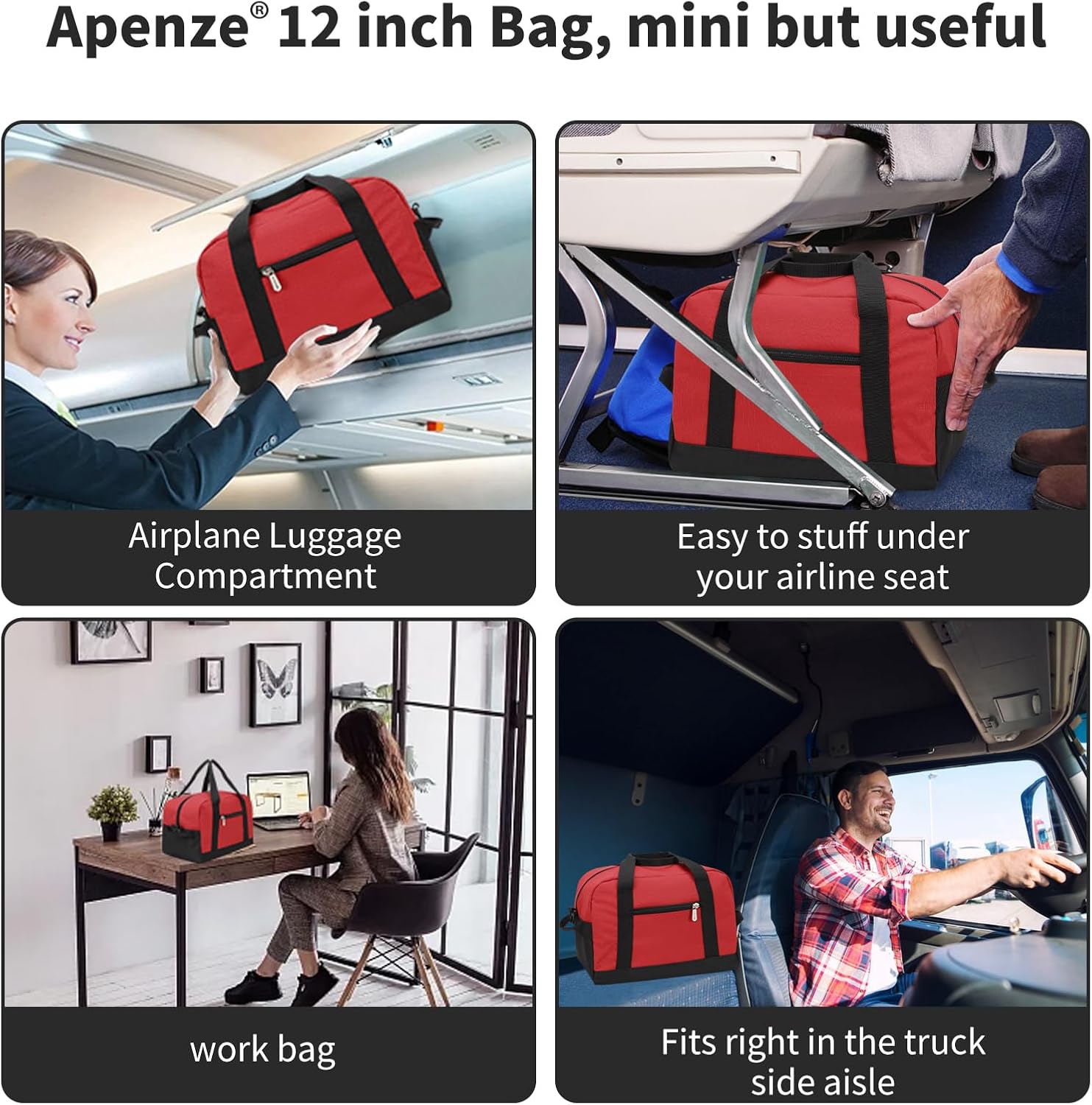 Small Gym Bag Carry On Bag - 12 in Mini Duffle Bag Lightweight for Overnight Travel(Red) - Image 3