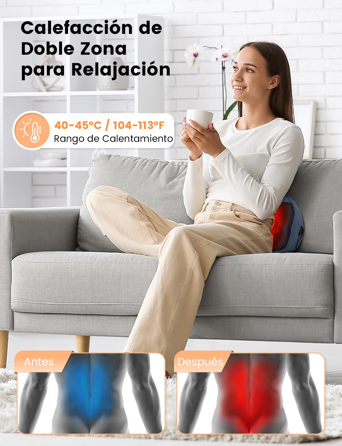 4D Shiatsu Masajeador con Función de Calentamiento, Almohada de Masaje Eléctrica, Almohadas de Masaje de 3 Velocidades con Cambio de Dirección, Hogar, Oficina, Regalo