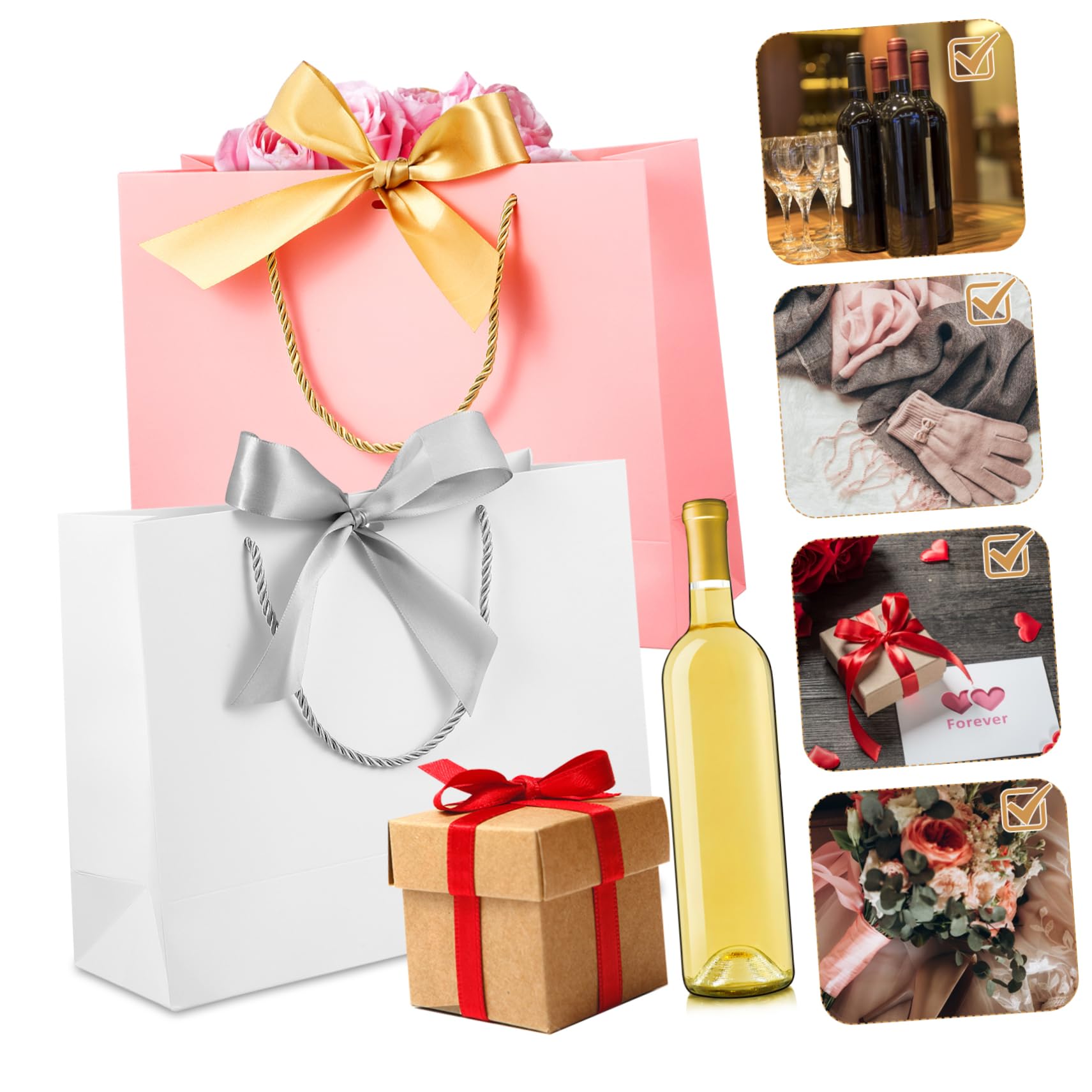 NIYANGLE 10stücke Papier Geschenktüten mit Henkeln und Schleifen für Hochzeiten Partys Geburtstage Feiertage und Feste Geschenkverpackungstüten