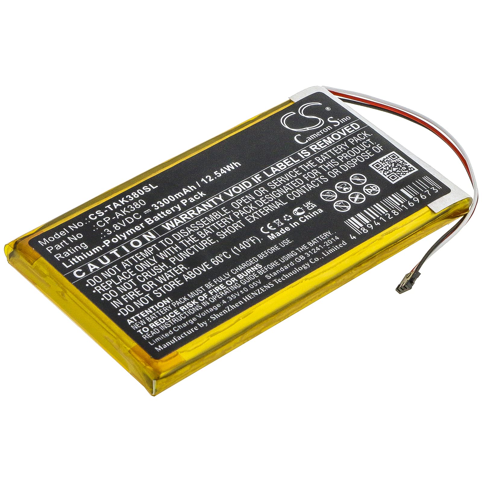 FYIOGXG Cameron Sino Battery for Astell&Kern AK300, AK380 PN:Astell&Kern CP-AK380 3300mAh / 12.54Wh