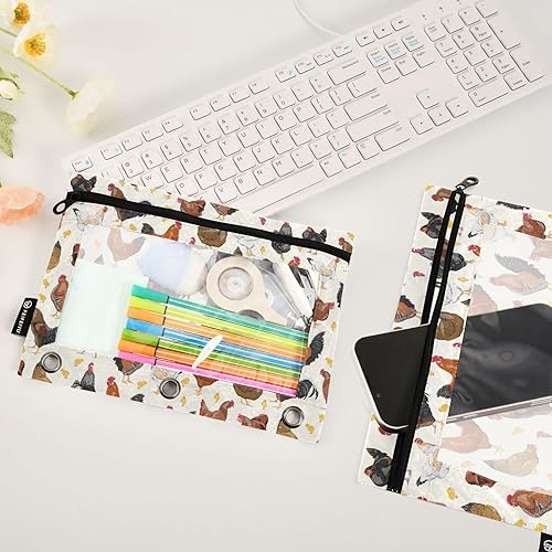 Vista 82 de ALAZA Estuche para lápices para carpeta de 3 anillas, carpetas con estampado de vacas, bolsas para lápices con ventana transparente con cremallera