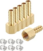 6 Pcs Raccord Laiton pour Tuyau Barbelé Femelle NPT Avec 6 Pièces Collier Serre-Tuyau en Acier Inoxydable, 5/16" Barbelé x 1/4" Femelle NPT pour Industriel, Automobile, Fluide