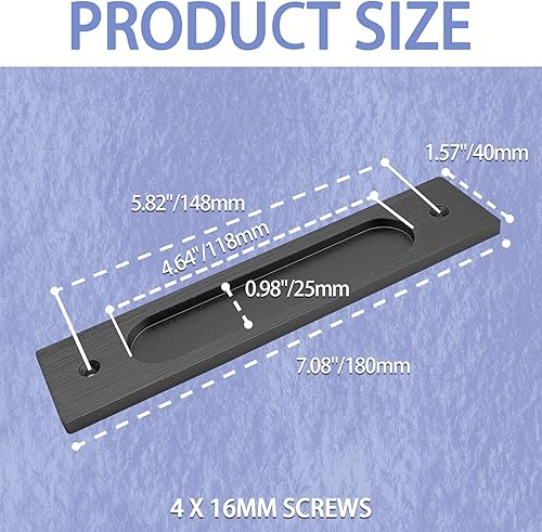 Miniatura 3 de 2 tiradores empotrados de 7 pulgadas, manija de puerta de granero empotrada, manijas de gabinete rectangulares, tirador de dedo deslizante para