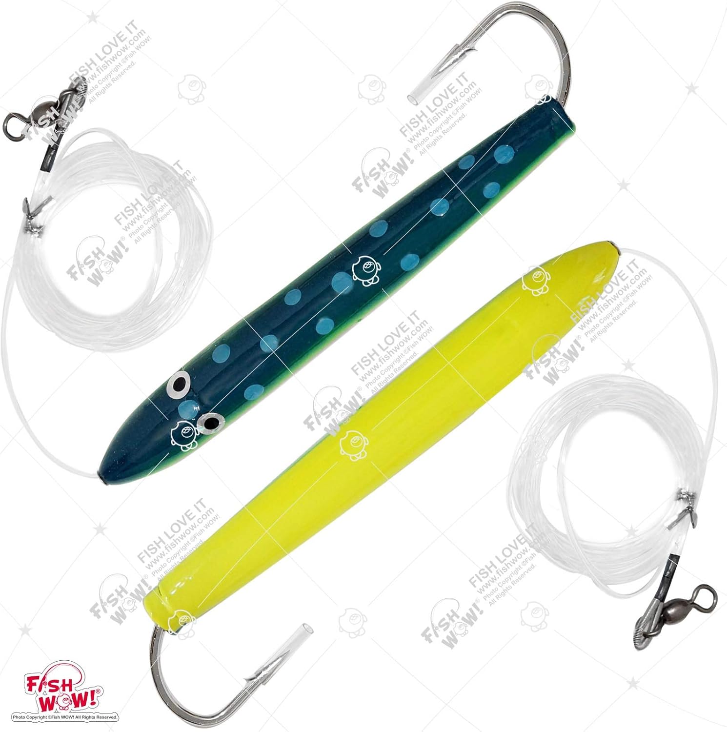 10pcs Fish WOW! 6" Fishing Cedar Plugs Rigged Tuna Mahi Trolling Wood Lure